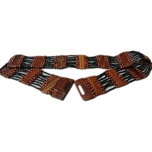 African‎ Wood and Beaded Womans Belt 32' Belt With Stretch #1144